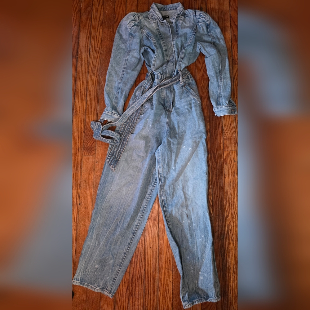 Express Light Blue High-Rise Paperbag Jeans with Tie Belt